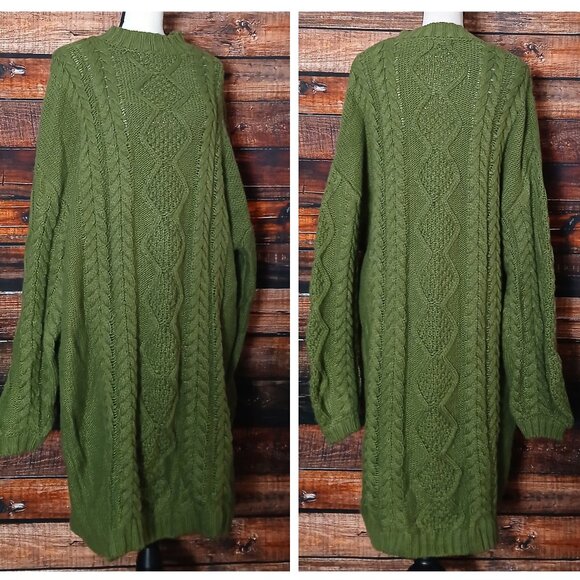Forever 21 Tunic Sweater Dress 4X Green Cable Knit Acrylic Wool Blend - Picture 2 of 7